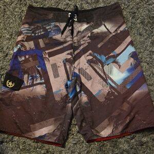 Burnside Men's Tropical Graphic Board Shorts - Blue and Brown
